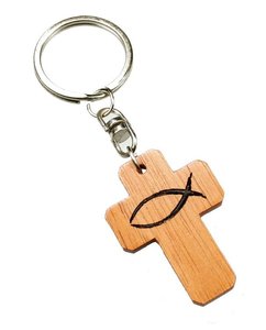 Keyring wooden cross fish