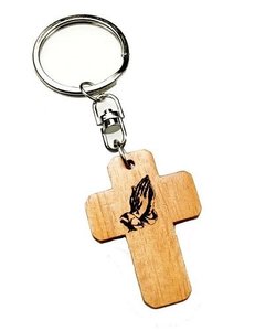 Keyring wooden cross praying hands