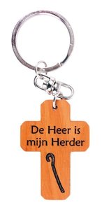 Sleutelhanger houten kruis de Heer is mijn herder