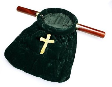 Offering bag velvet with cross green
