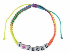 Armband blokjes I love Jesus  koord regenboog