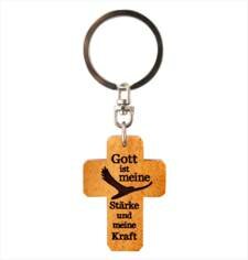 Keyring cross wooden Gott ist meine Starke