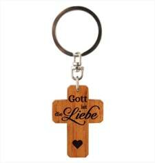 Keyring cross wooden Gott ist die Liebe