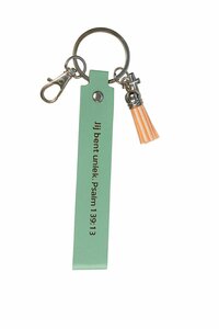 Kunstleren sleutelhanger Jij bent uniek Psalm 139:13 