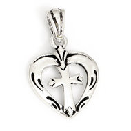Silver pendant heart/cross 14x13mm