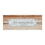 Wooden tabletop plaque love never fails