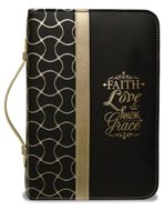 Bijbelhoes large zwart/goud faith love