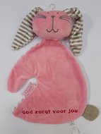 Schmusetuch Kaninchen rosa God zorgt voor jou gestickt