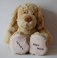 Knuffel grote hond 45cm Jesus liebt mich geborduurd