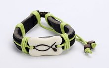 Bracelet leather green whiteh fish