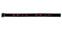 Armband geweven WWJD zwart/neon pink