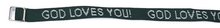 Armband geweven groen God loves you