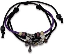 Bracelet leather cross silver purple/black