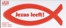 Sticker vis 12,5cm rood Jezus leeft