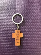 Keyring cross wooden Denn er hat uns zuerst