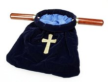 Opferbeutel Samt blau mit Kreuz