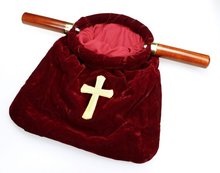 Collecte zak fluweel rood met kruis