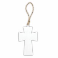 Hängendes Kreuz Email Wandkreuz weiß 10,1 cm