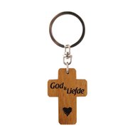 Sleutelhanger kruis hout God is liefde