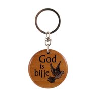 Sleutelhanger rond hout God is bij je