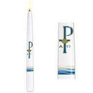 Taper candle Baptism shell Alpha & Omega.