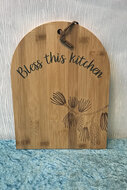 Houten snij/ serveerplank Bless this kitchen