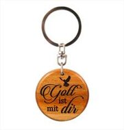 Keyring wood round Gott ist bei dir