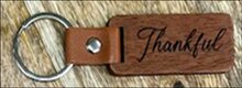  Keychain wood/leather Thankful