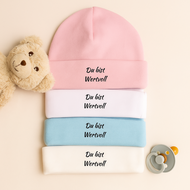 Babymutsje blauw 62-68 Du bist wertvoll