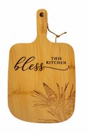 Houten snij/ serveerplank met handvat Bless this kitchen