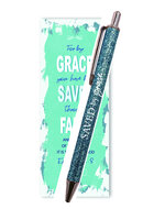 Gel pen/Boekenlegger Saved by grace blauw