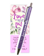 Gel pen/Boekenlegger Love never fails roze   