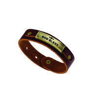 Armband kunstleer God bless bruin