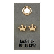Oorbellen kroon Daughter of the King leren tag