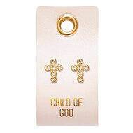 Oorbellen rounded cross rhinestones leren tag