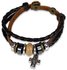 Armband leer Kruis en kralen bruin_